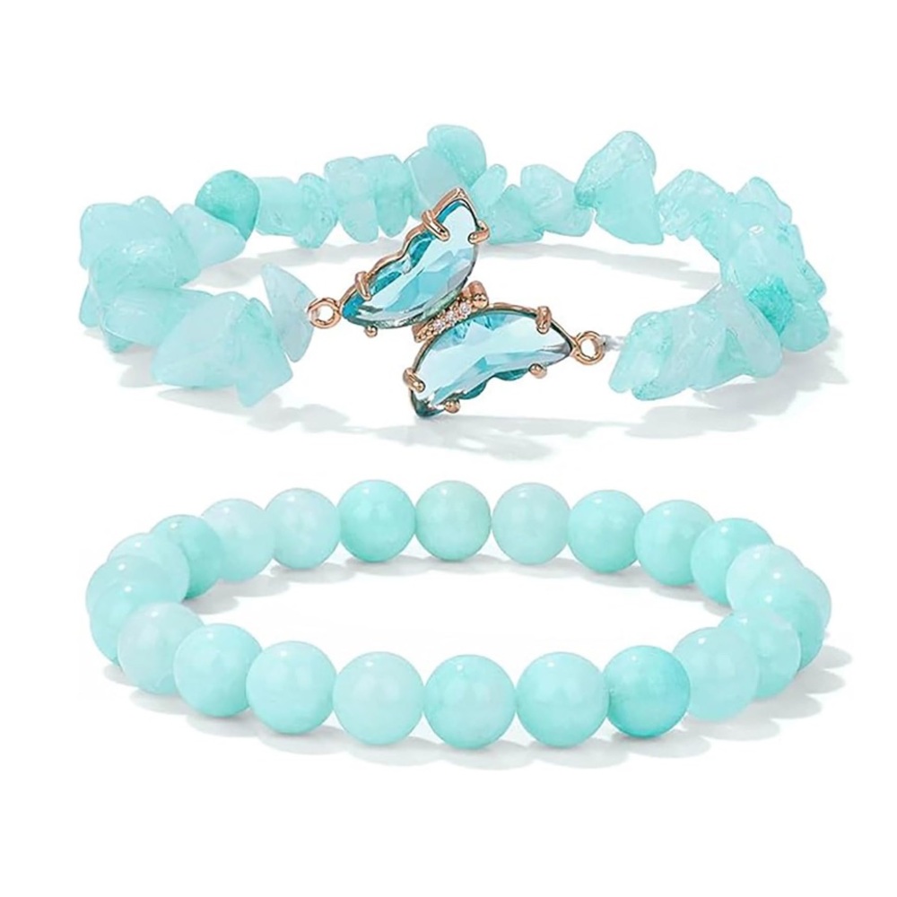 🆕New Light Blue Gemstone Bracelet with Butterfly Charm - Picture 4 of 4